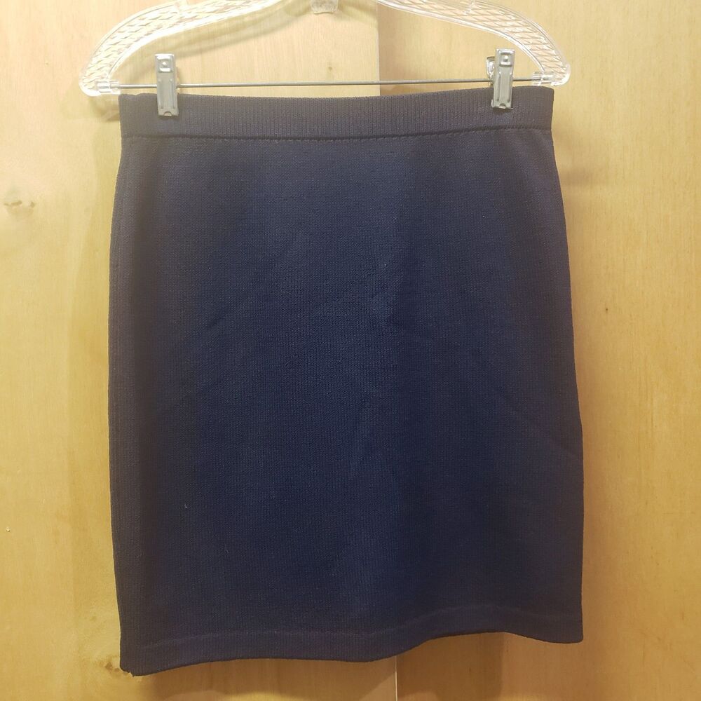 Vintage ST. John Basics Navy Blue Santana Knit Mini Skirt Elastic Waist Sz 2 C1